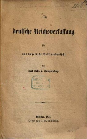 Die deutsche Reichsverfassung für das bayerische Volk