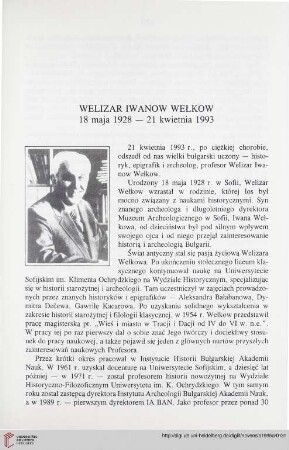 8: Welizar Iwanow Wełkow : 18 maja 1928 - 21 kwietnia 1993