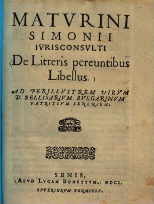 De litteris pereuntibus libellus