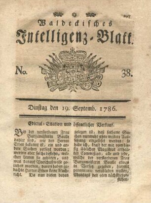 No. 38, Dinstag den 19. Septemb. 1786