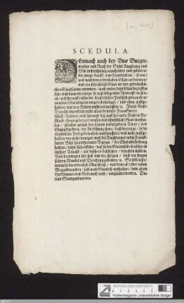 Scedula : Demnach auch bey Vns Burgermeister vnd Rath der Stätt Augspurg vnd Vlm vnderthänig angehalten vnd gebetten ...; Datum Stuttgardten den