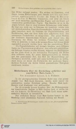 Mittheilungen über die Herstellung gefärbter und ungefärbter Matt-Lacke
