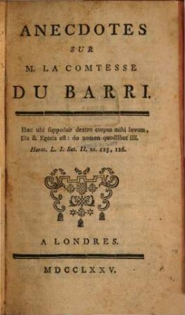 Anecdotes sur la comtesse DuBarry