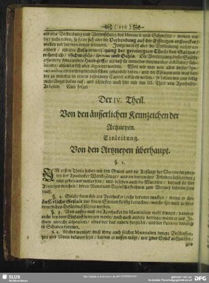 Der IV. Theil. Von den äusserlichen Kennzeichen der Artzneyen