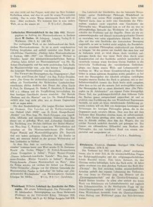 185-186 [Rezension] Windelband, Wilhelm, Lehrbuch der Geschichte der Philosophie