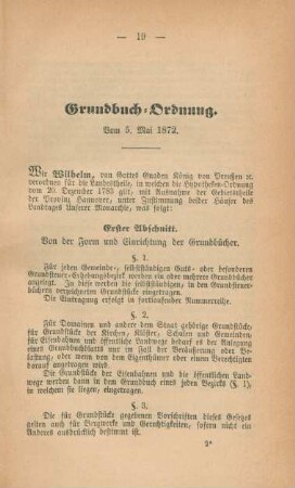 Grundbuch-Ordnung. Vom 5. Mai 1872