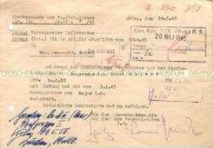 Befehl zur rückwirkenden Beförderung zum Major der Reserve vom 14. Mai 1945 (!)