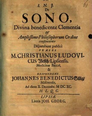 De Sono, Divina benedicente Clementia & Amplissimo Philosophorum Ordine consentiente