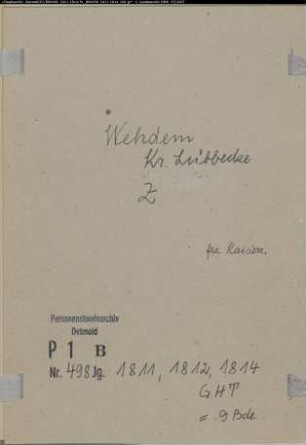 Zivilstandsregister der evangelischen Gemeinde Wehdem, Kreis Lübbecke (GHT 1811-1812, 1814) (Gemeinde: Evangelische Gemeinde Wehdem)