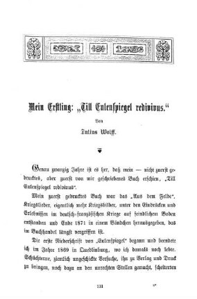 Julius Wolff in Berlin. Mein Erstling: "Till Eulenspiegel redivivus."