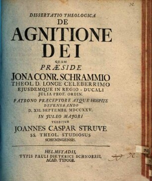 Diss. theol. de agnitione Dei