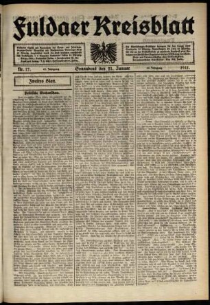 Zweite Ausgabe vom Samstag, den 21. Januar 1911.