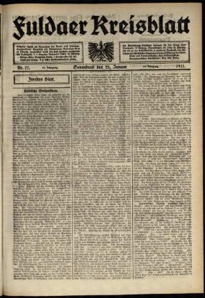 Zweite Ausgabe vom Samstag, den 21. Januar 1911.