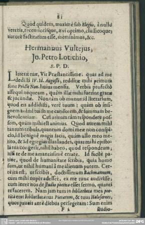 Hermannus Vulteius, Jo. Petro Lotichio