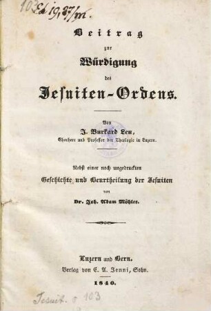 Beitrag zur Würdigung des Jesuiten-Ordens