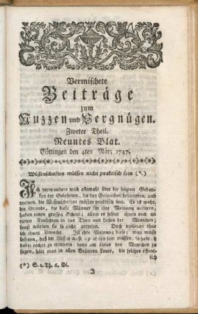 Neuntes Blat, ... den 4ten März 1747