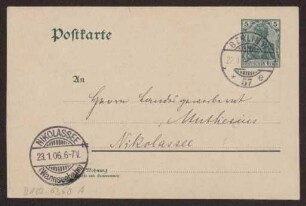 Schreiben an Hermann Muthesius (Postkarte)
