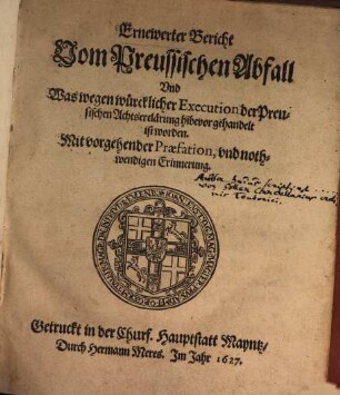 Ernewerter Bericht vom Preussischen Abfall
