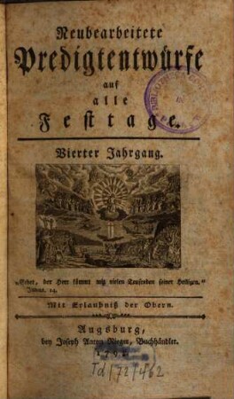 Neubearbeitete Predigtentwürfe auf alle Festtage, 4. 1798