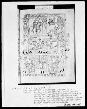 Chorbuch für die Prim — Bildseite mit Heiligen des September, Folio 63recto