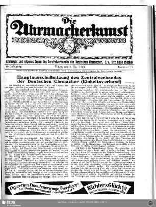 Hauptausschußsitzung des Zentralverbandes der Deutschen Uhrmacher (Einheitsverband) (Fortsetzung)