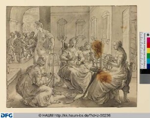 Lucretia und die Frauen beim Spinnen