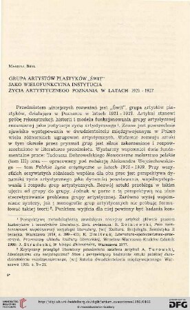 3: Grupa artystów plastyków "Świt" jako wielofunkcyjna instytucja życia artystycznego Poznania w latach 1921 - 1927