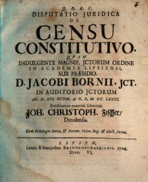 Disputatio Iuridica De Censu Constitutivo