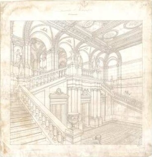 Neureuther, Gottfried von; München; Königlich - Bayerische Polytechnische Schule (TU) - Treppenhaus (Perspektive)