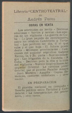 Librería "Centro teatral" de Andrés Perez - Obras en venta