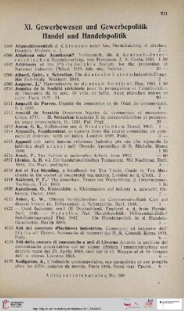 XI. Gewerbewesen und Gewerbepolitik. Handel und Handelspolitik (Nr. 4705 - 5244)