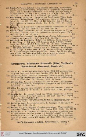 Kunstgewerbe, insbesondere Ornamentik. Möbel, Textilwerke, Schmiedekunst, Glasmalerei, Mosaik etc (Nr. 523 - 611)