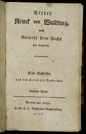 Bd. 2: Ritter Reinek von Waldburg. Zweiter Band