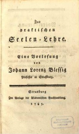Zur praktischen Seelen-Lehre : Eine Vorlesung