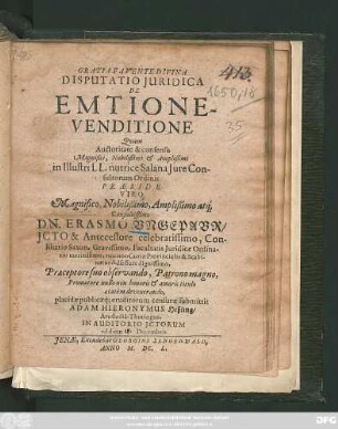 Disputatio Iuridica De Emtione-Venditione