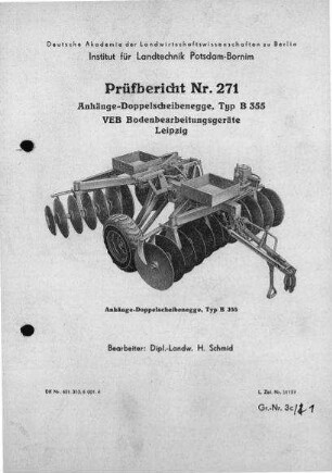 Anhänge-Doppelscheibenegge, Typ B 355