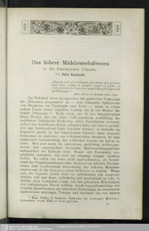 Das höhere Mädchenschulwesen in der französischen Schweiz