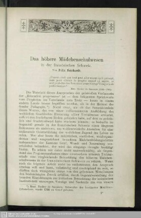 Das höhere Mädchenschulwesen in der französischen Schweiz