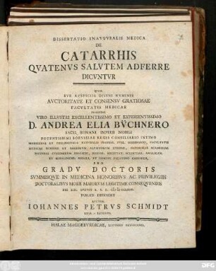 Dissertatio Inavgvralis Medica De Catarrhis Qvatenvs Salvtem Adferre Dicvntvr