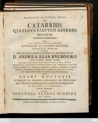 Dissertatio Inavgvralis Medica De Catarrhis Qvatenvs Salvtem Adferre Dicvntvr