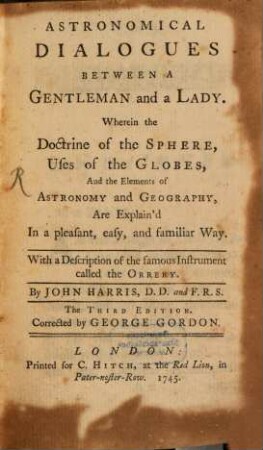 Astronomical dialogues between a gentleman and a lady ...