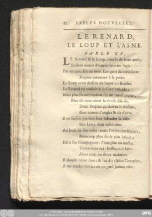 Le Renard, Le Loup Et L'Asne. Fable XV.