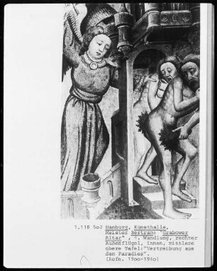 Grabower Altar — Adam und Eva werden von einem Engel mit dem Schwert aus dem Paradies vertrieben
