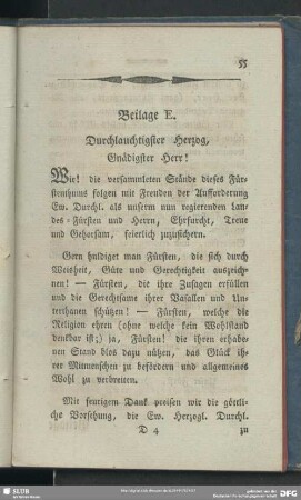 Beilage E. Durchlauchtigster Herzog, Gnädigster Herr!