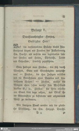 Beilage E. Durchlauchtigster Herzog, Gnädigster Herr!