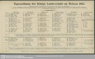 Tagesordnung der Königlichen Landesschule zu Meissen 1867