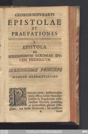 Georgii Schubarti Epistolae Et Praefationes