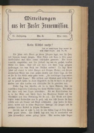 15. Jahrgang. Nr. 3. Mai 1915