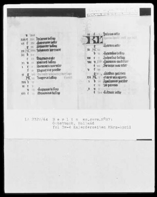 Gebetbuch — Kalenderseiten März-April, Folio 3verso-4