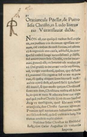 Oratiuncula Puellae, de Puero Iesu Christo, in Ludo literario Wratislaviae dicta.